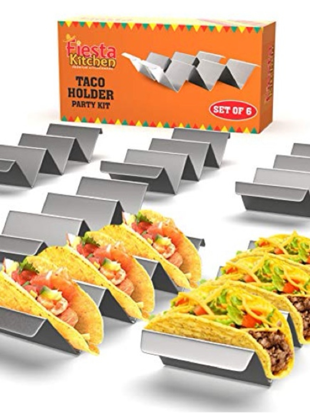 Silver Taco Holder Set - 6-Pack Stainless Look Taco Stands